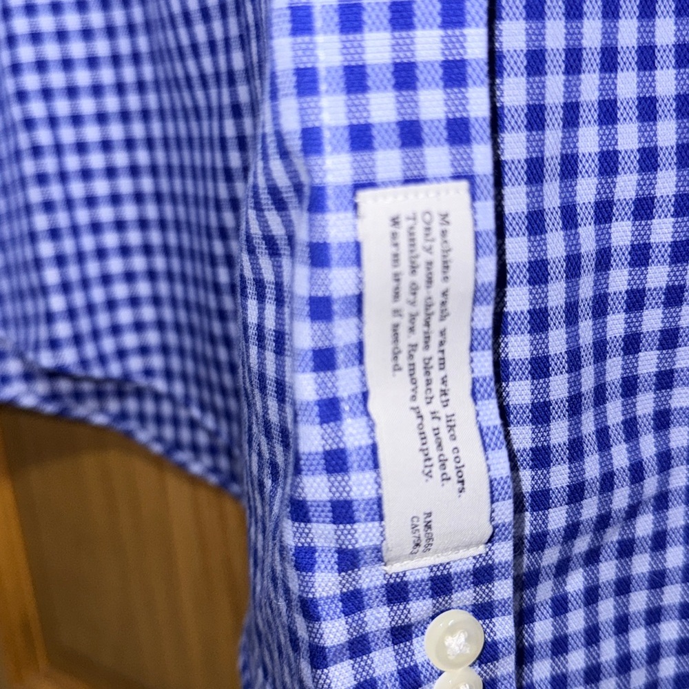 Nordstrom Men's Blue Gingham Button Down Shirt 17 1/2 35 - EUC - Picture 10 of 10